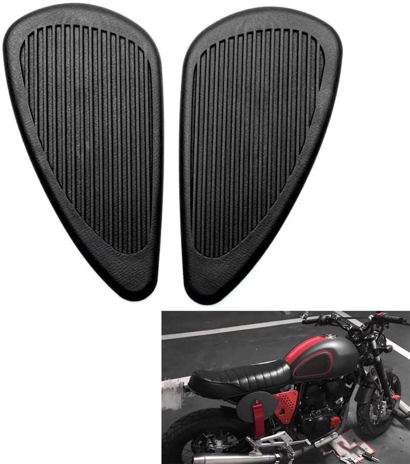 kucehiup Motorcycle Fuel Tank Knee Pad, Vintage Tank Side Panels Protector Stickers Universal Gas Petrol Tank Knee Pads(Black2) - Image 1